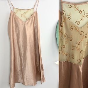 VINTAGE 90s Smooth Tan Embroidered Chemise Gown